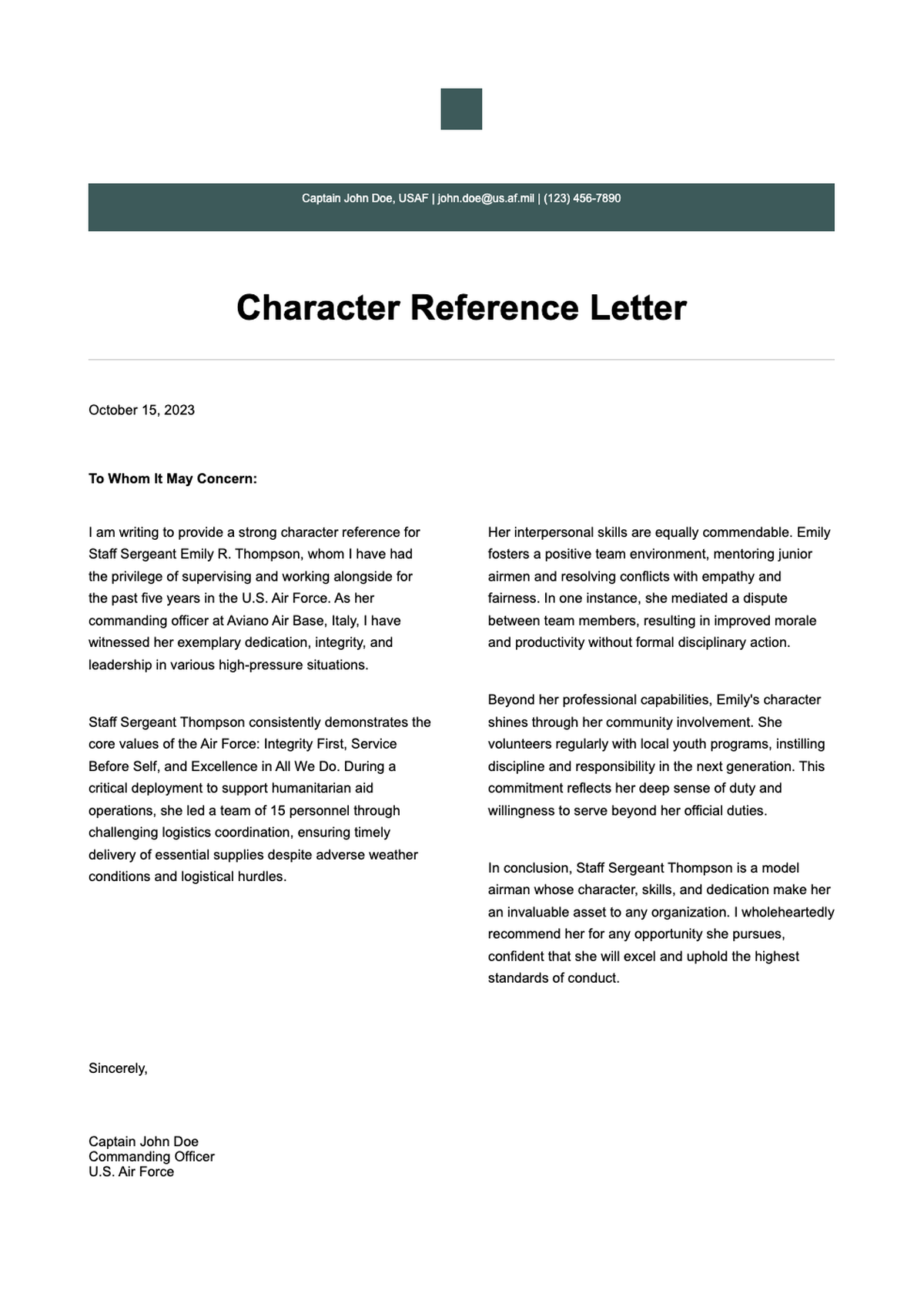 Air Force Character Reference Letter Template with Header and Contact Info_variant_3